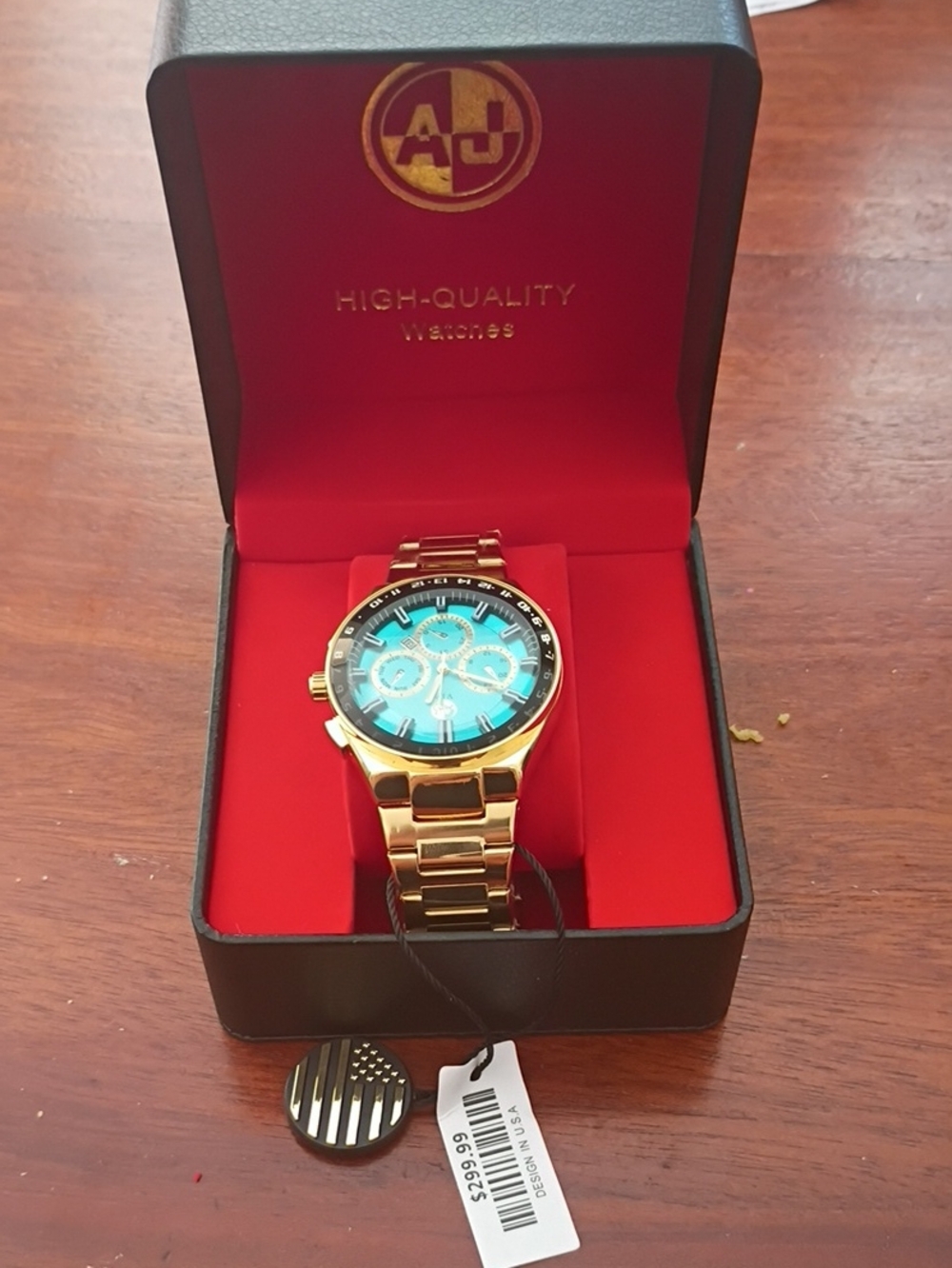 Men’s Gold-Tone Watch with Blue Dial